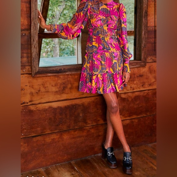FARM Rio Yellow Fruit Dream Long Sleeve Mini Dress - Picture 2 of 12